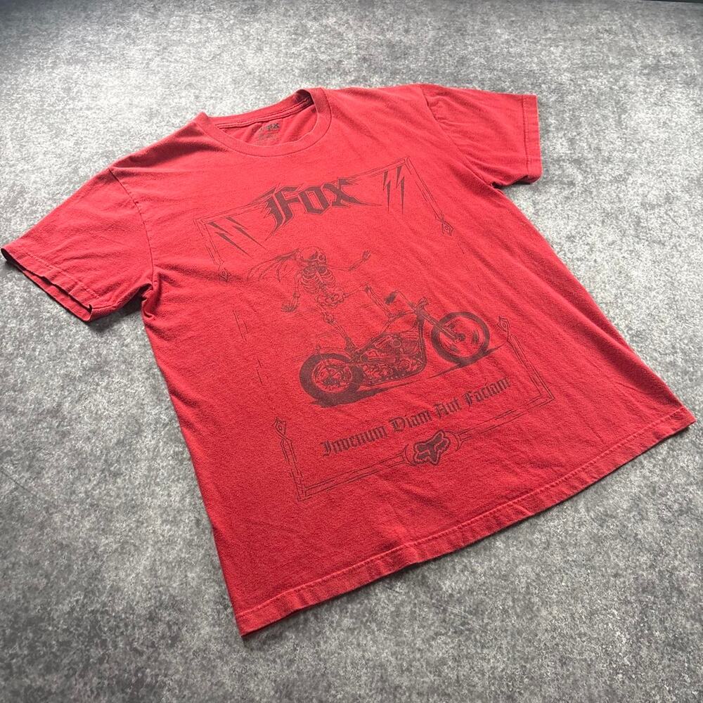 Fox Racing Skeleton Motorcycle Graphic T-Shirt Red Men’s Size Large Grunge Biker